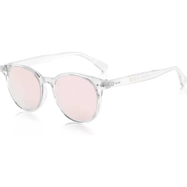 FEISEDY Retro Round Polarized Sunglasses Women Men Trending Shades Fashion Circle Sun Glasses B2808006 Transparent Frame  Pink Mirror Lens
