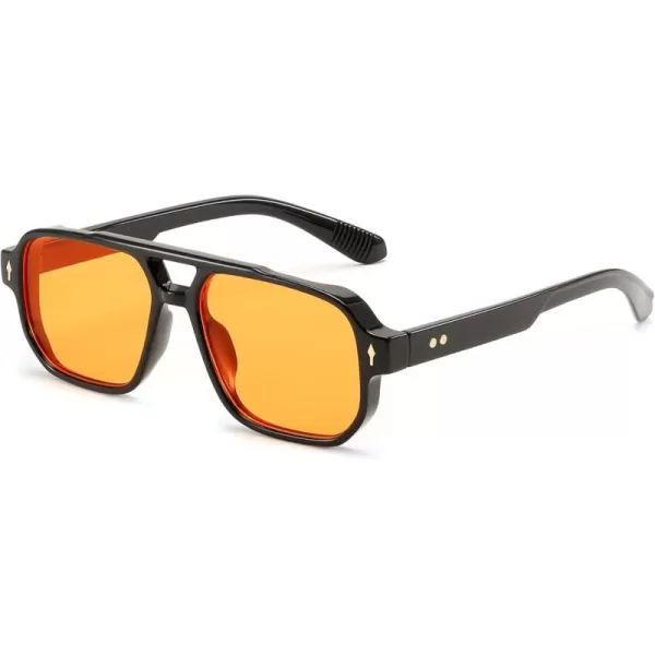 FEISEDY Retro Square Aviator Sunglasses Women Men 70s Small Vintage Rectangle UV400 Sun Glasses B9120Black Frame Yellow Lens
