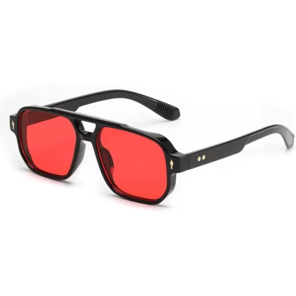 FEISEDY Retro Square Aviator Sunglasses Women Men 70s Small Vintage Rectangle UV400 Sun Glasses B9120Black FrameRed Lens