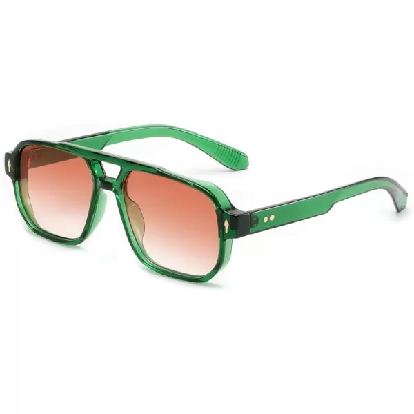 FEISEDY Retro Square Aviator Sunglasses Women Men 70s Small Vintage Rectangle UV400 Sun Glasses B9120Green Frame Gradient Tea Lens