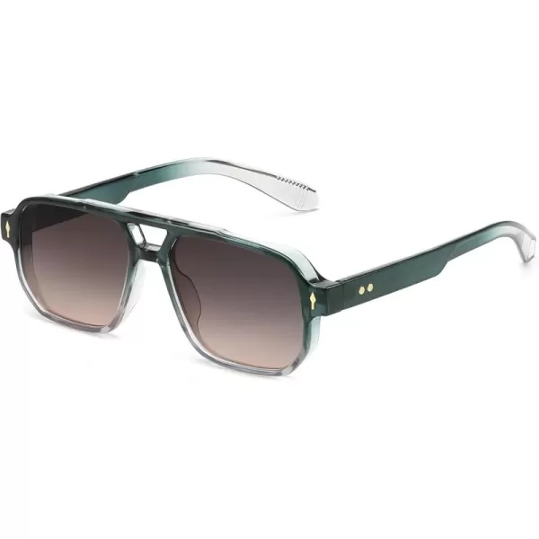 FEISEDY Retro Square Aviator Sunglasses Women Men 70s Small Vintage Rectangle UV400 Sun Glasses B9120Green Frame Pink Lens