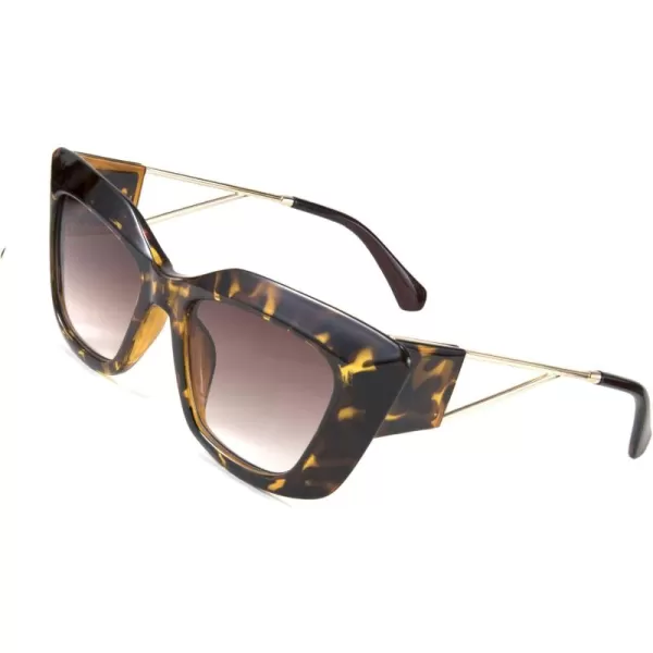 FEISEDY Retro Thick Square Cateye Sunglasses Women Men ARIZONA DREAM Metal Temple B2710002 Leopard Frame Gradient Brown Lens