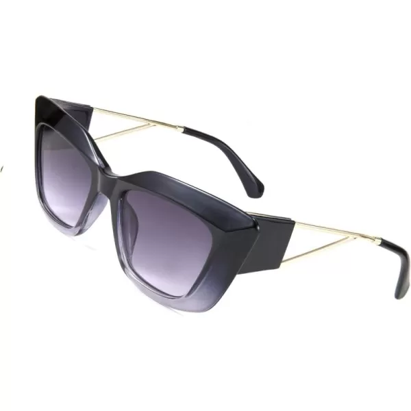 FEISEDY Retro Thick Square Cateye Sunglasses Women Men ARIZONA DREAM Metal Temple B2710003 Gradual Blue Frame Gradient Grey Lens