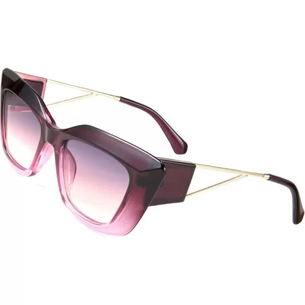 FEISEDY Retro Thick Square Cateye Sunglasses Women Men ARIZONA DREAM Metal Temple B2710004 Gradual Purple Frame Gradient Purple Lens