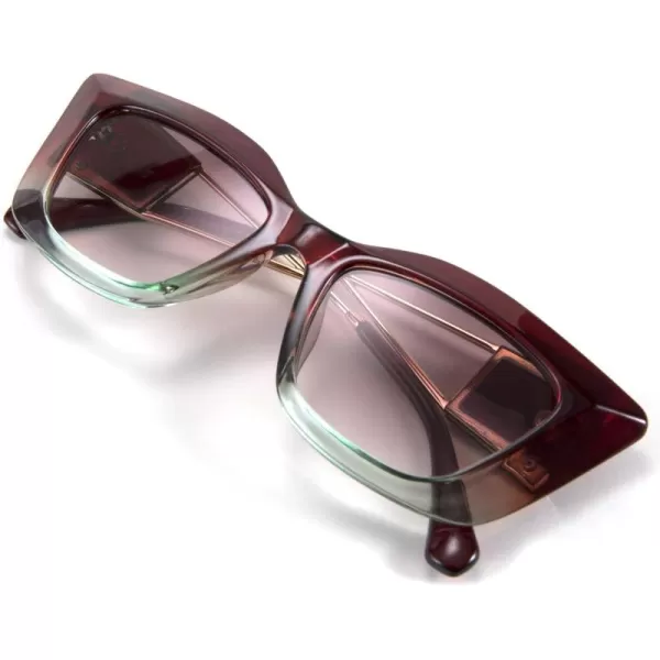 FEISEDY Retro Thick Square Cateye Sunglasses Women Men ARIZONA DREAM Metal Temple B2710006 Gradual Red Brown Frame Gradient Brown Lens