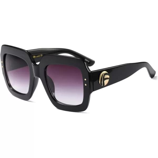 FEISEDY Retro Trendy Square Sunglasses for Women Oversized Stylish Inspired Shades Vintage Desinger Sunglasses B2276002 Black FrameGrey Lens