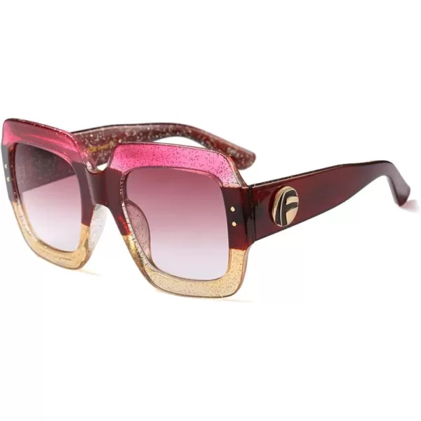 FEISEDY Retro Trendy Square Sunglasses for Women Oversized Stylish Inspired Shades Vintage Desinger Sunglasses B2276003 Pinkyellow FrameRedgrey Lens
