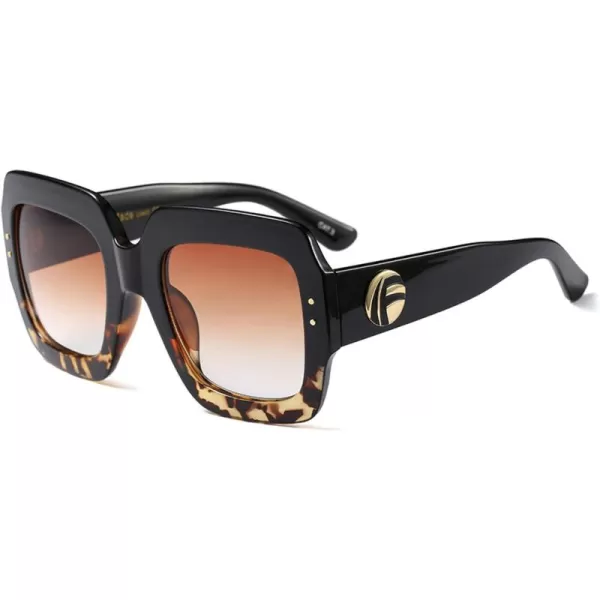 FEISEDY Retro Trendy Square Sunglasses for Women Oversized Stylish Inspired Shades Vintage Desinger Sunglasses B2276004 Blackleopard FrameBrown Lens