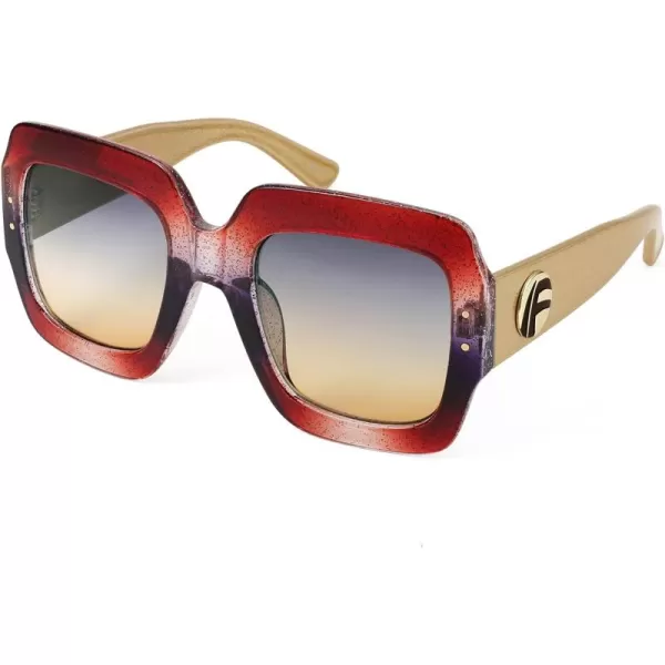 FEISEDY Retro Trendy Square Sunglasses for Women Oversized Stylish Inspired Shades Vintage Desinger Sunglasses B2276005 Glitterred FrameCoffeebrown Lens