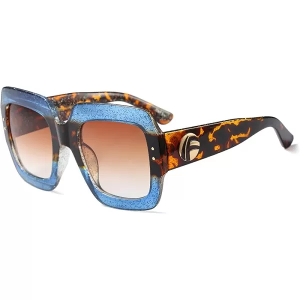 FEISEDY Retro Trendy Square Sunglasses for Women Oversized Stylish Inspired Shades Vintage Desinger Sunglasses B2276006 Blueleopard FrameBrown Lens