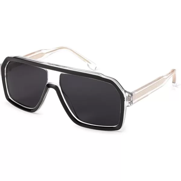 FEISEDY Sunglasses Men Square Aviator Frame UV400 Sun Glasses Driving Running Fishing Golf Hiking B0059Transparent Black Frame  Gray Lenses