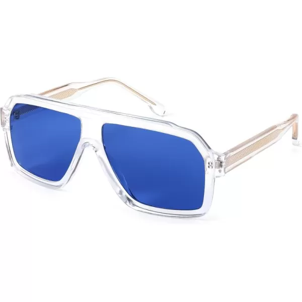 FEISEDY Sunglasses Men Square Aviator Frame UV400 Sun Glasses Driving Running Fishing Golf Hiking B0059Transparent Frame  Blue Lens