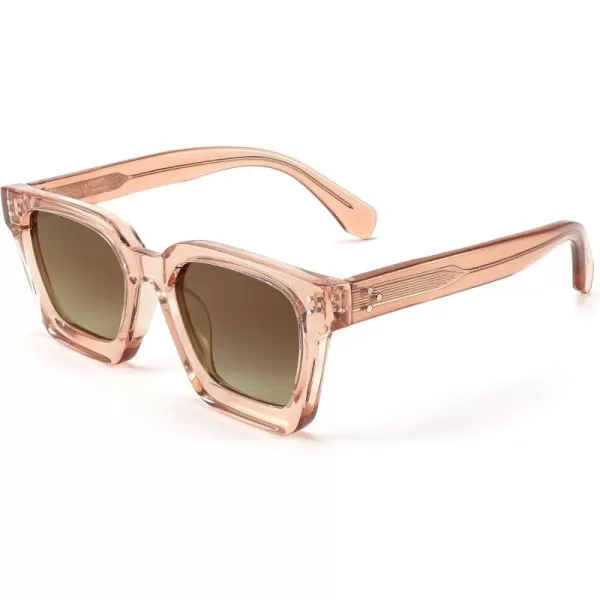 FEISEDY Sunglasses Men Women Polarized Chunky Square Thick Frame Rectangle UV400 Shade Sun Glasses B2396002 Clear Champagne Frame  Polarized Tea Lenses