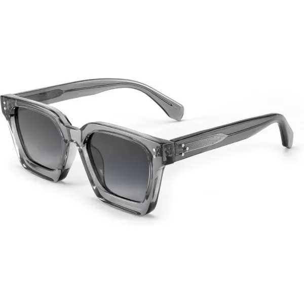 FEISEDY Sunglasses Men Women Polarized Chunky Square Thick Frame Rectangle UV400 Shade Sun Glasses B2396003 Transparent Gray Frame  Polarized Gray Lenses