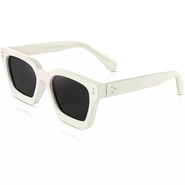 FEISEDY Sunglasses Men Women Polarized Chunky Square Thick Frame Rectangle UV400 Shade Sun Glasses B2396004 White Frame  Polarized Gray Lenses