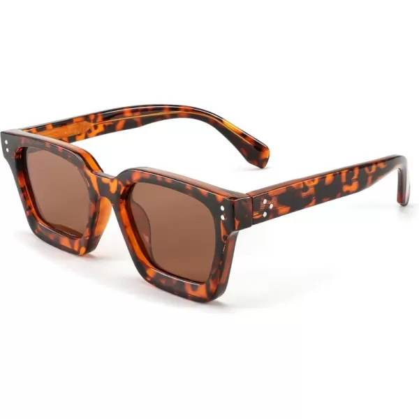 FEISEDY Sunglasses Men Women Polarized Chunky Square Thick Frame Rectangle UV400 Shade Sun Glasses B2396006 Leopard Frames  Polarized Tea Lenses