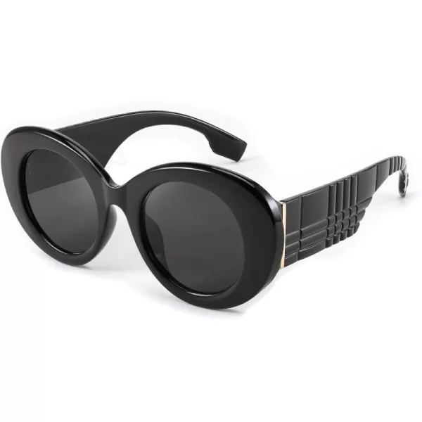FEISEDY Sunglasses Women Fashion Luxury Oversized Oval Round Thick Frame Sunglasses Lady Shades Sun Glasses B0014Black Frame  Grey Lens