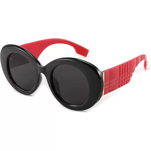 FEISEDY Sunglasses Women Fashion Luxury Oversized Oval Round Thick Frame Sunglasses Lady Shades Sun Glasses B0014Black Frame With Red Legs  Gray Lenses