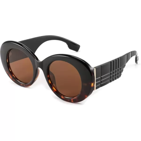 FEISEDY Sunglasses Women Fashion Luxury Oversized Oval Round Thick Frame Sunglasses Lady Shades Sun Glasses B0014Black and Leopard Frame  Tea Lenses