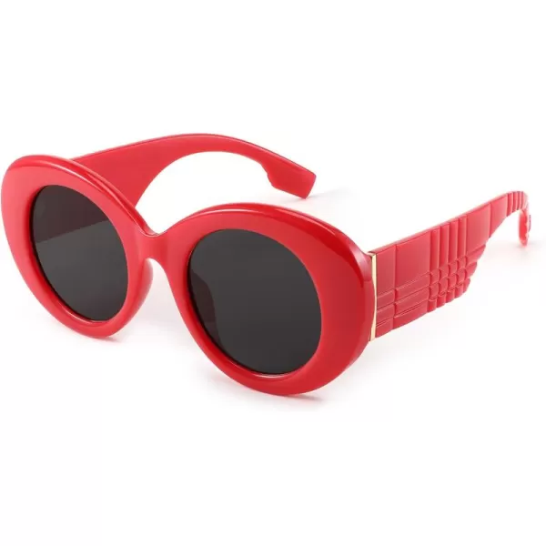 FEISEDY Sunglasses Women Fashion Luxury Oversized Oval Round Thick Frame Sunglasses Lady Shades Sun Glasses B0014Red Frame  Gray Lens