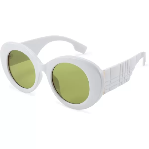 FEISEDY Sunglasses Women Fashion Luxury Oversized Oval Round Thick Frame Sunglasses Lady Shades Sun Glasses B0014White Frame  Yellow and Green Mixed Lenses