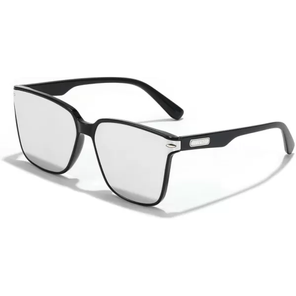 FEISEDY Trendy Oversized Square Sunglasses for Women Men Luxury Curved Lens Sun Glasses UV400 B0099Black Frame  Sliver Lens