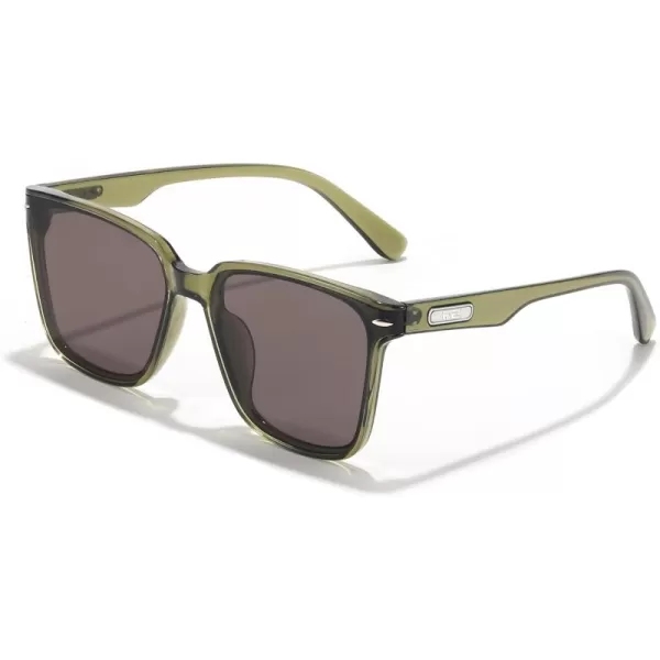 FEISEDY Trendy Oversized Square Sunglasses for Women Men Luxury Curved Lens Sun Glasses UV400 B0099Olive Green Frame  Grey Lens