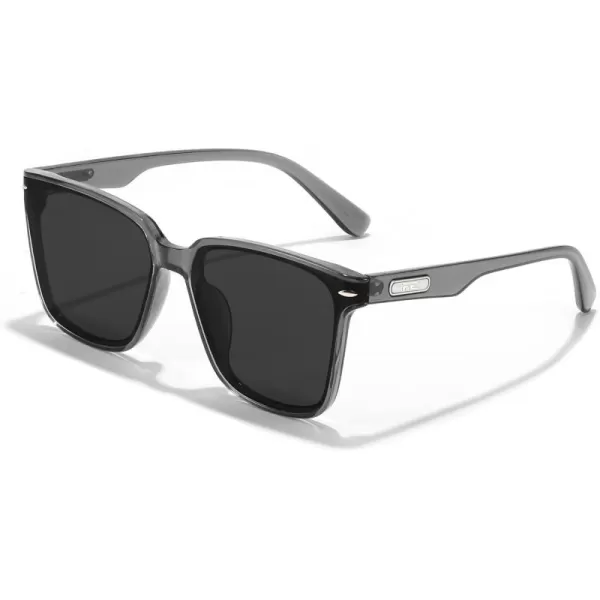 FEISEDY Trendy Oversized Square Sunglasses for Women Men Luxury Curved Lens Sun Glasses UV400 B0099Transparent Grey Frame  Grey Lens