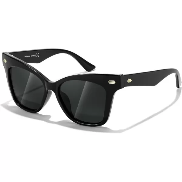 FEISEDY Trendy Polarized Sunglasses Retro Cateye Frame for Women UV400 Protection Shades B0009001 Obsidian