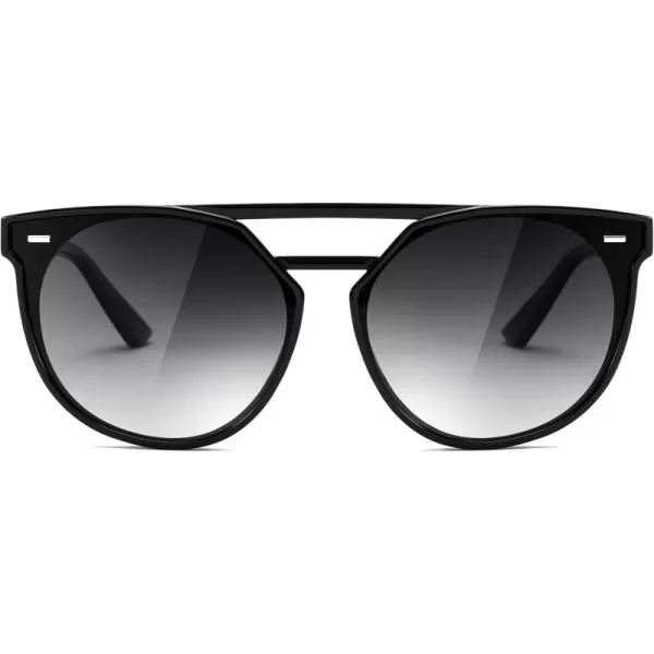 FEISEDY Vintage Cat Eye Sunglasses Polarized Round Aviator Trendy Oversized UV400 Sun Glasses B011901 Black  Gradual Grey