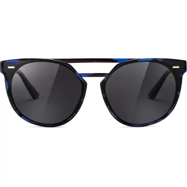 FEISEDY Vintage Cat Eye Sunglasses Polarized Round Aviator Trendy Oversized UV400 Sun Glasses B011904 Blue Lropard  Grey