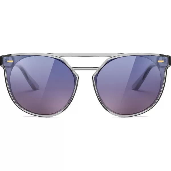 FEISEDY Vintage Cat Eye Sunglasses Polarized Round Aviator Trendy Oversized UV400 Sun Glasses B011905 Transparent Grey  Blue Pink