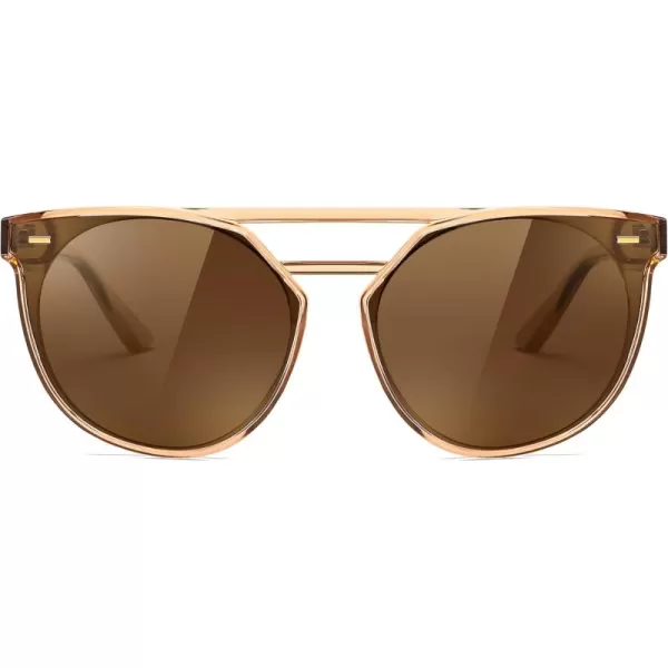 FEISEDY Vintage Cat Eye Sunglasses Polarized Round Aviator Trendy Oversized UV400 Sun Glasses B011906 Champagne  Tea