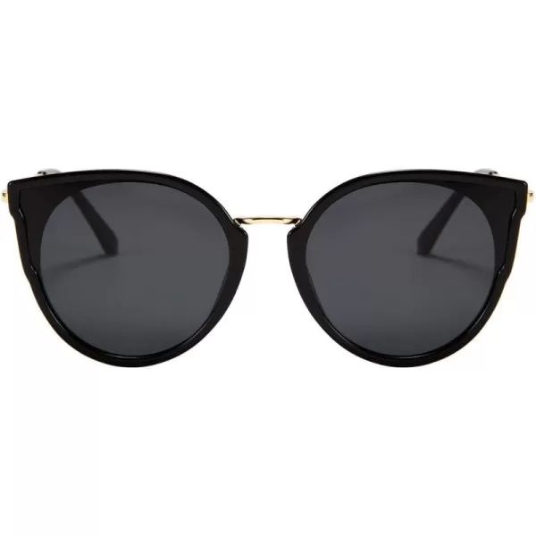 FEISEDY Vintage Polarized Cat Eye Sunglasses for Women Oversized Round Sunglasses Anti Glare B7000Black