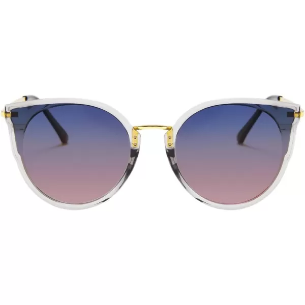 FEISEDY Vintage Polarized Cat Eye Sunglasses for Women Oversized Round Sunglasses Anti Glare B7000Bluepink Gradient