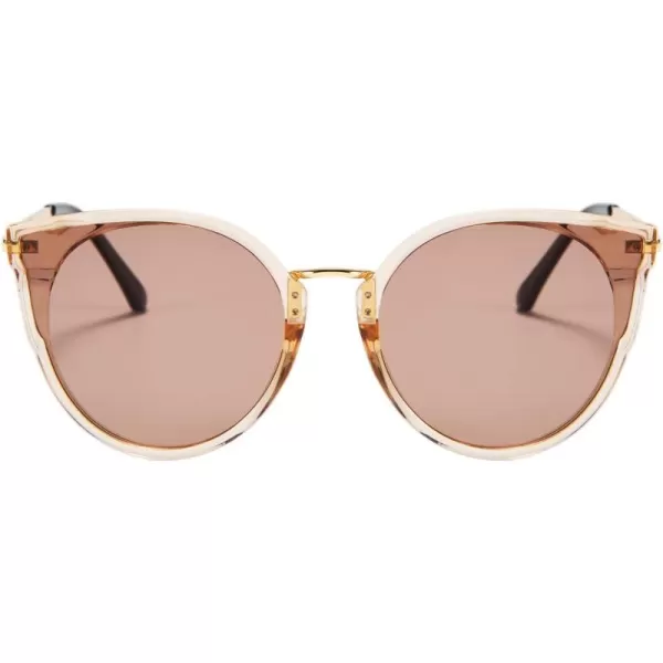 FEISEDY Vintage Polarized Cat Eye Sunglasses for Women Oversized Round Sunglasses Anti Glare B7000Champagne