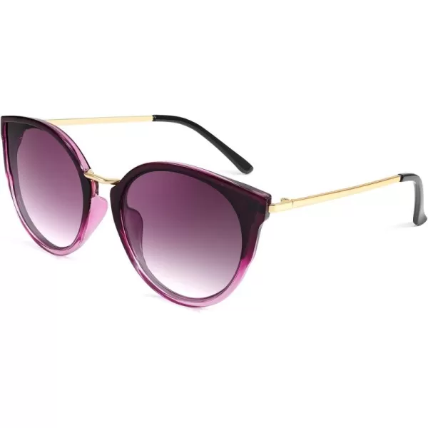 FEISEDY Vintage Polarized Cat Eye Sunglasses for Women Oversized Round Sunglasses Anti Glare B7000Gradual Purple