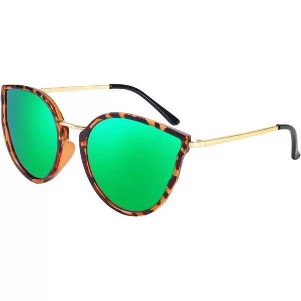 FEISEDY Vintage Polarized Cat Eye Sunglasses for Women Oversized Round Sunglasses Anti Glare B7000Leopard