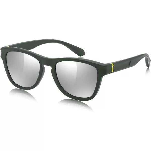 FEISEDY Vintage Polarized Sunglasses for Women Men Classic Square Trendy TR Frame Designer Shades B0176Green  Sliver