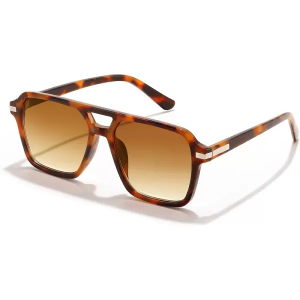FEISEDY Vintage Square Aviator Sunglasses Women Men Fashion Retro 70s Frame Sun Glasses Shades B0179Tortoise  Gradual Tea