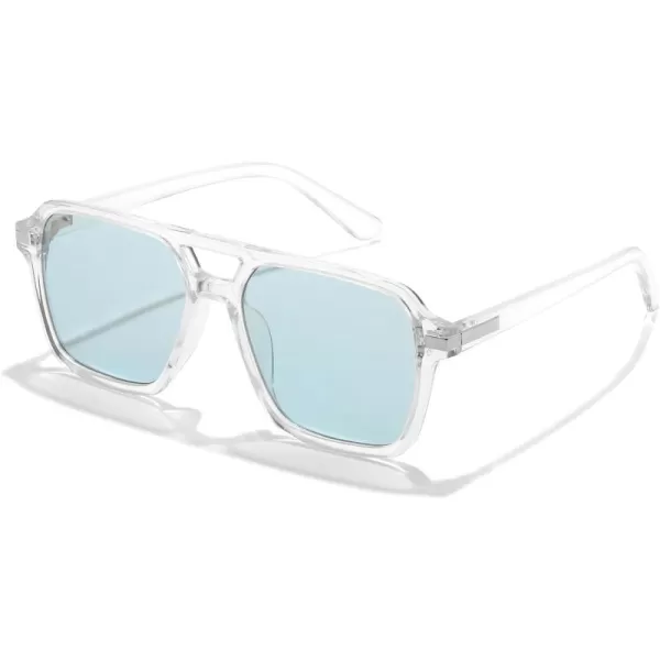 FEISEDY Vintage Square Aviator Sunglasses Women Men Fashion Retro 70s Frame Sun Glasses Shades B0179Transparent  Blue