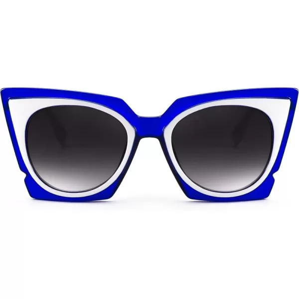 FEISEDY Vintage Square Cat Eye Sunglasses Women Trendy Metal ZigZag Temple Cateye Sun Glasses B9055BlueWhite