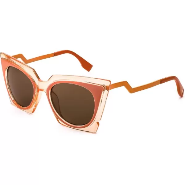 FEISEDY Vintage Square Cat Eye Sunglasses Women Trendy Metal ZigZag Temple Cateye Sun Glasses B9055Transparent Orange