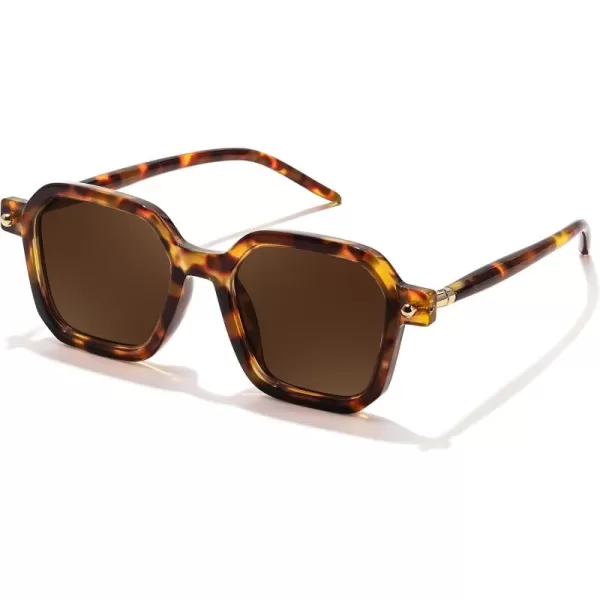 FEISEDY Vintage Square Sunglasses Men Women Classic Retro Trendy Large Frame UV400 Sun Glasses B0154003 Leopard  Tea