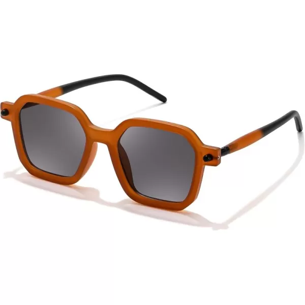 FEISEDY Vintage Square Sunglasses Men Women Classic Retro Trendy Large Frame UV400 Sun Glasses B0154004 Transparent Orange  Light Grey