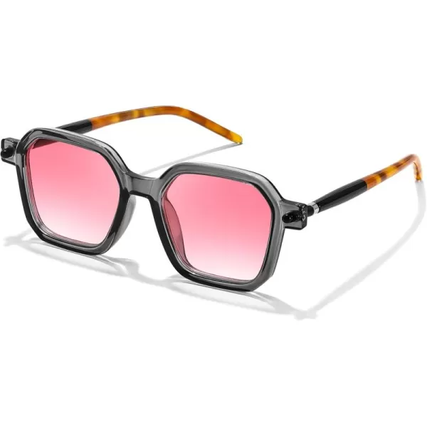 FEISEDY Vintage Square Sunglasses Men Women Classic Retro Trendy Large Frame UV400 Sun Glasses B0154005 Transparent Grey  Gradual Pink