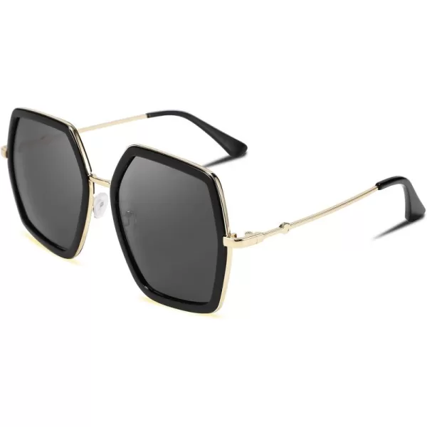 FEISEDY Women Large Hexagon Inspired Sunglasses Fashion Irregular Design Style Geometric B2503Black