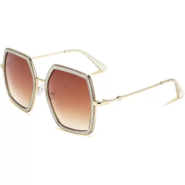 FEISEDY Women Large Hexagon Inspired Sunglasses Fashion Irregular Design Style Geometric B2503Champagne