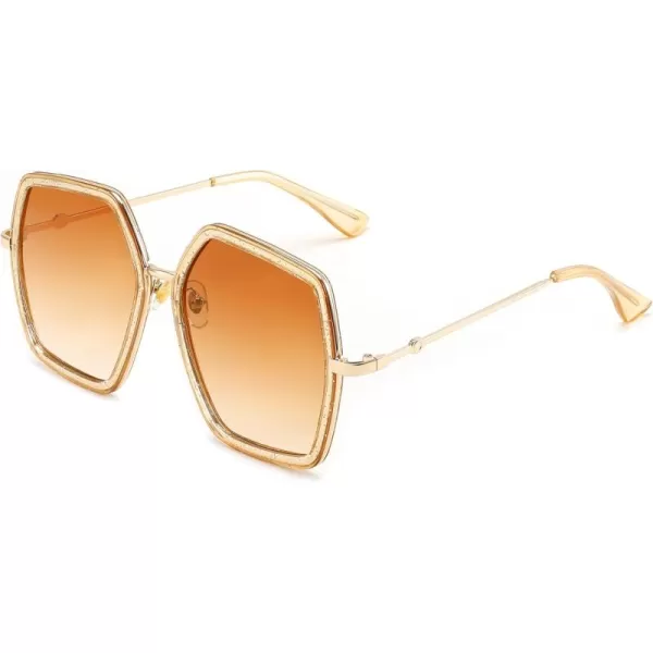 FEISEDY Women Large Hexagon Inspired Sunglasses Fashion Irregular Design Style Geometric B2503Clear Tea