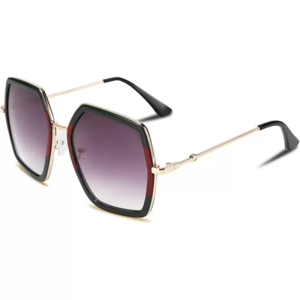 FEISEDY Women Large Hexagon Inspired Sunglasses Fashion Irregular Design Style Geometric B2503Greenred
